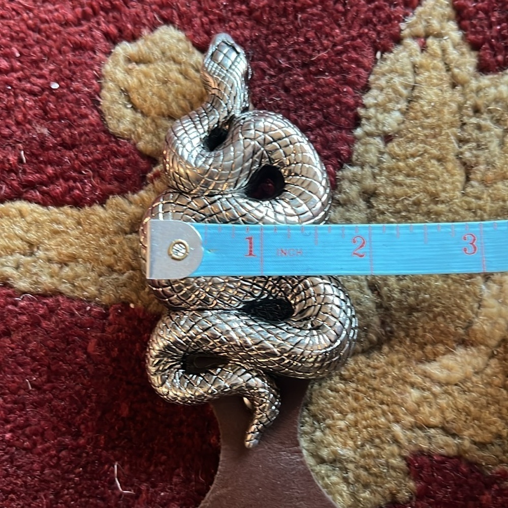 ESCADA Women’s Diamondback Snake Silver Tone Heavy Buckle Brown Leather Belt S/M - Picture 15 of 16